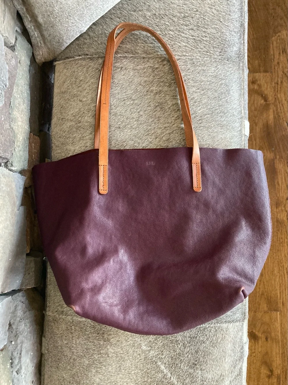 Mark & Graham Brooklyn Leather Oversized Tote Plum Long Weekend